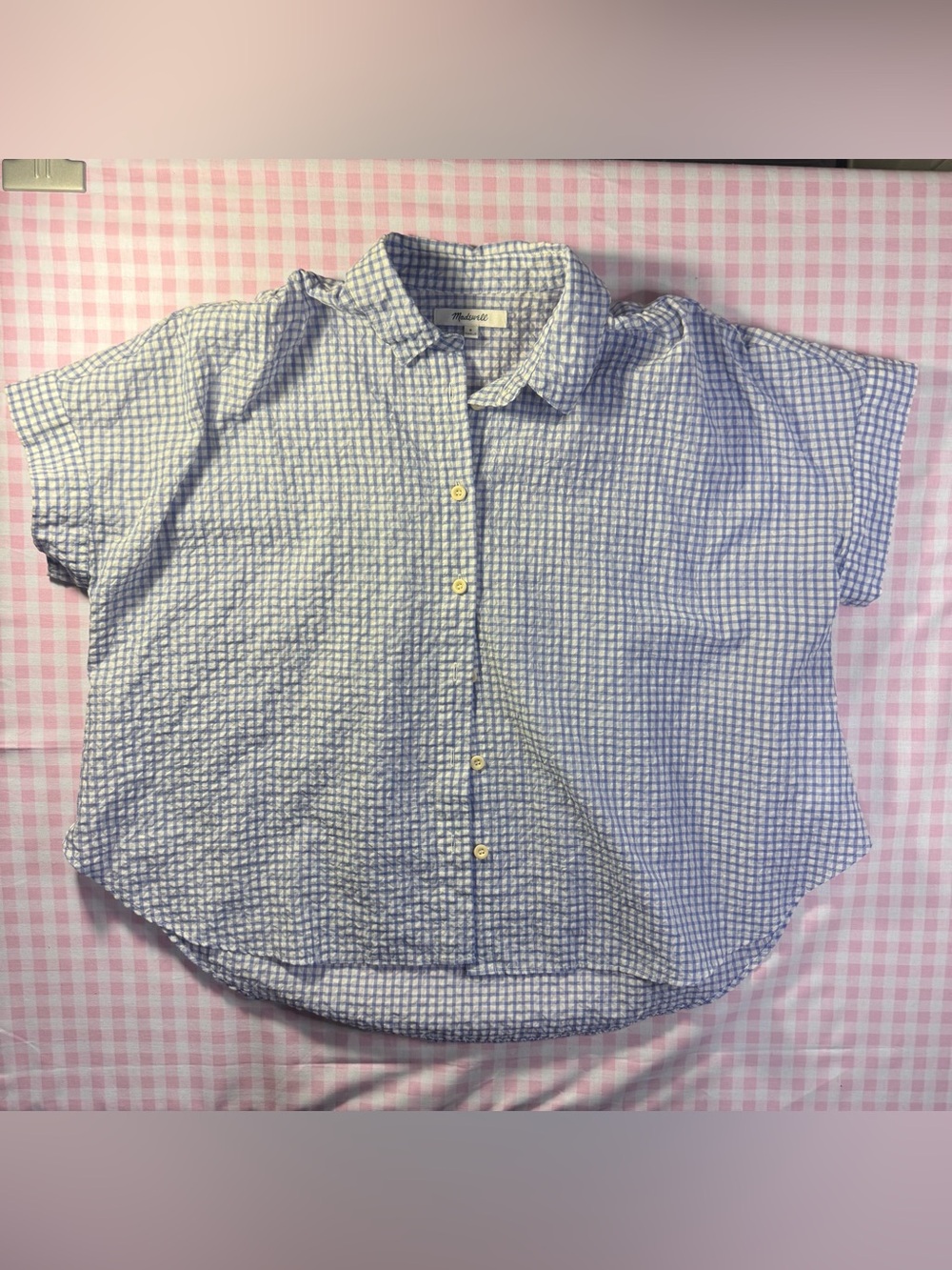 Preppy Madewell Blue Gingham Seersucker Top